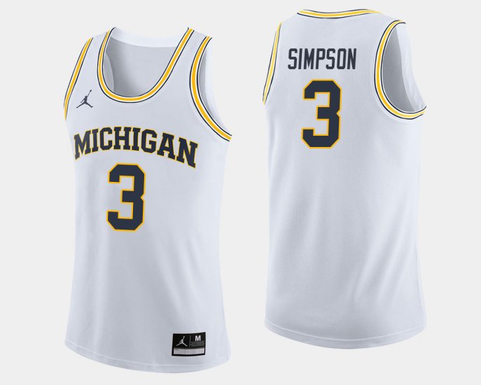 #3 Zavier Simpson College Basketball Michigan Wolverines Jordan Brand Men\'s White Jersey 379099-327