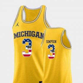 #3 Zavier Simpson USA Flag Wolverines College Basketball Men Yellow Jersey 169115-118