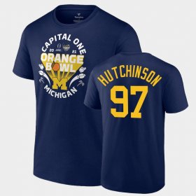 #97 Aidan Hutchinson 2021 Orange Bowl Wolverines CFP Men Navy T-Shirt 885976-606 #97 Aidan Hutchinson 2021 Orange Bowl Wolverines CFP Men Navy T-Shirt 885976-606