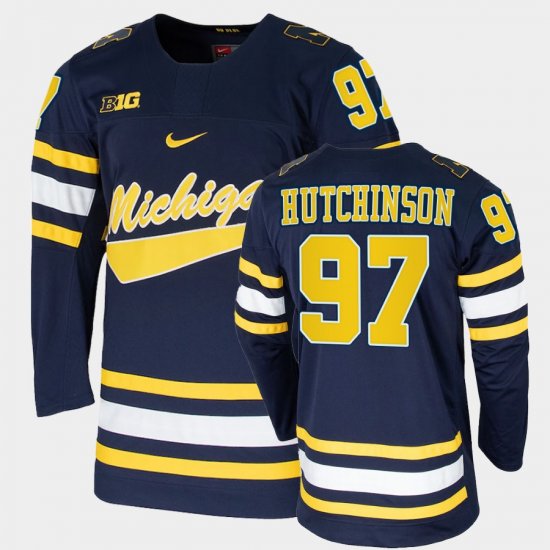 #97 Aidan Hutchinson College Hockey Michigan Hockey Alumni Player Mens Navy Jersey 960894-869