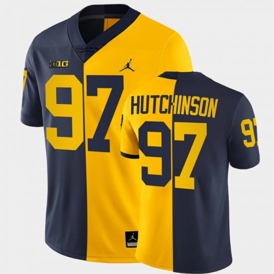 #97 Aidan Hutchinson Split Edition Michigan College Football Men\'s Navy Maize Jersey 698267-950