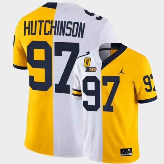 #97 Aidan Hutchinson College Football Michigan TM 42 Patch Split Limited Edition Men\'s White Maize Jersey 779892-410