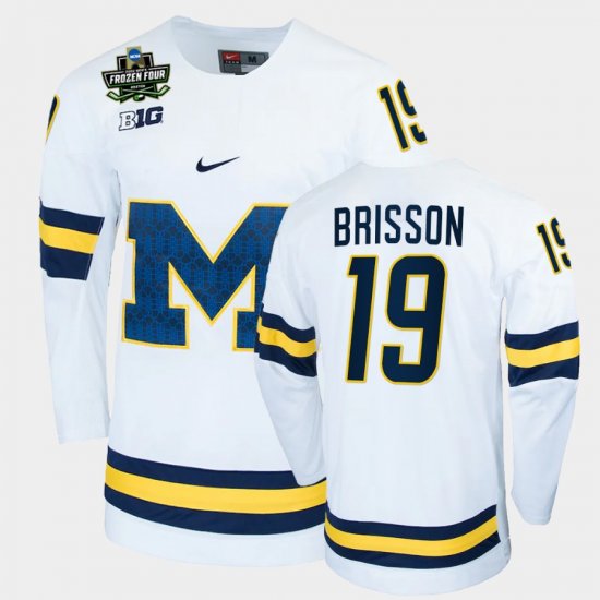 #19 Brendan Brisson College Hockey University of Michigan 2022 Frozen Four NCAA Hockey Men White Jersey 275864-665