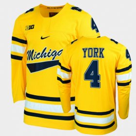 #4 Cam York College Hockey Michigan Replica Men's Maize Jersey 556140-976