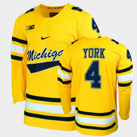 #4 Cam York College Hockey Michigan Replica Men\'s Maize Jersey 556140-976