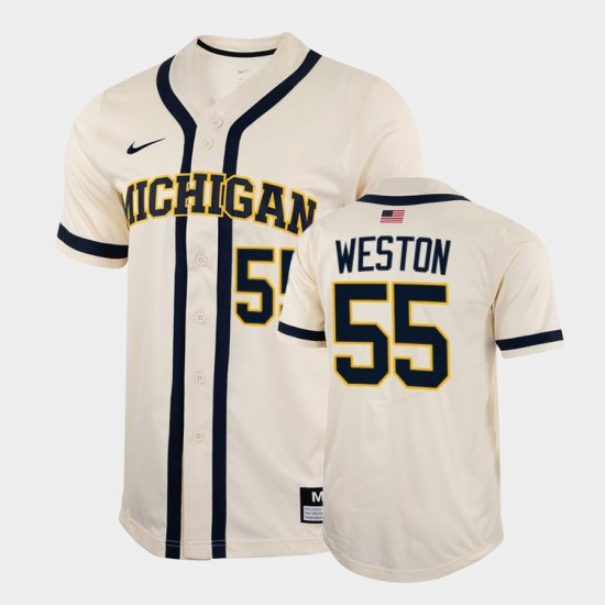 #55 Cameron Weston College Baseball University of Michigan 2022 Full-Button Men White Jersey 258231-336