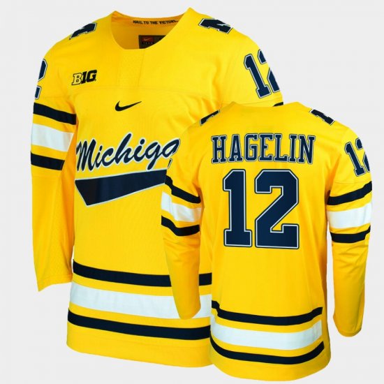 #12 Carl Hagelin College Hockey Michigan Alumni Men Maize Jersey 702762-184