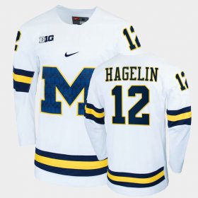 #12 Carl Hagelin College Hockey University of Michigan Alumni Mens White Jersey 938456-307