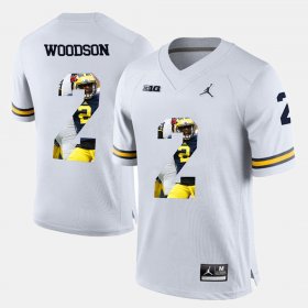 #2 Charles Woodson Player Pictorial University of Michigan Men's White Jersey 332847-909