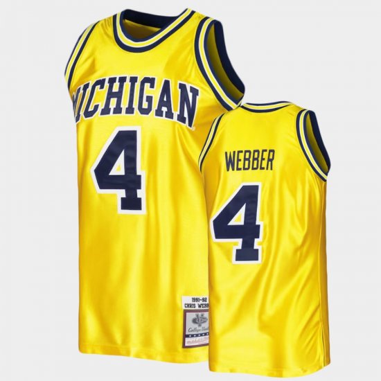 #4 Chris Webber Authentic Michigan Vault 1991-92 Men\'s Maize Jersey 237157-496