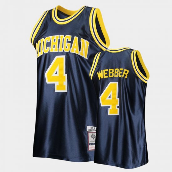 #4 Chris Webber Authentic Michigan 1991-92 Throwback Mens Navy Jersey 772007-796