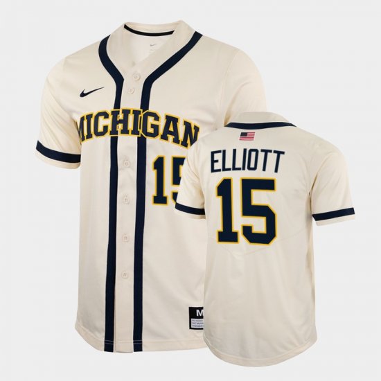 #15 Clark Elliott College Baseball Michigan Wolverines 2022 Full-Button Men\'s White Jersey 457886-825