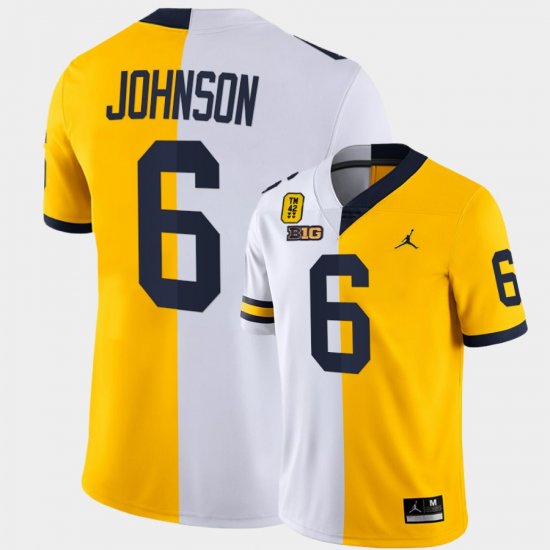 #6 Cornelius Johnson College Football Michigan TM 42 Patch Split Limited Edition Men\'s White Maize Jersey 884583-607