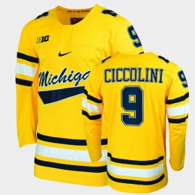 #9 Eric Ciccolini College Hockey Michigan Wolverines Replica Mens Maize Jersey 440300-840