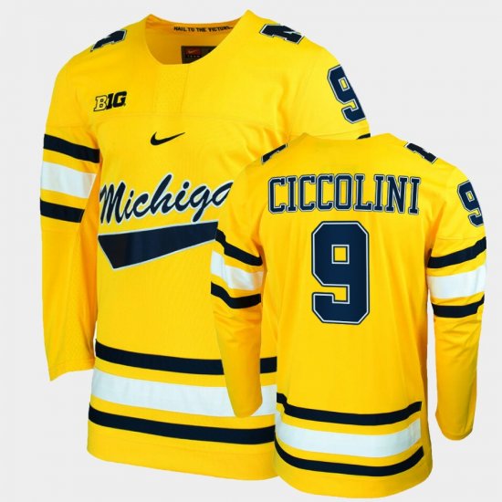 #9 Eric Ciccolini College Hockey Michigan Wolverines Replica Mens Maize Jersey 440300-840