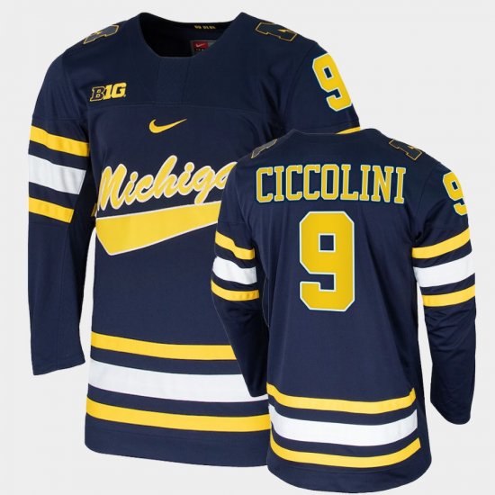 #9 Eric Ciccolini College Hockey Wolverines Replica Mens Navy Jersey 586223-776