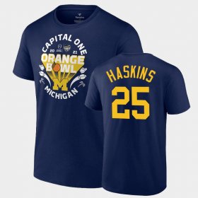 #25 Hassan Haskins 2021 Orange Bowl Michigan CFP Men's Navy T-Shirt 319390-500 #25 Hassan Haskins 2021 Orange Bowl Michigan CFP Men's Navy T-Shirt 319390-500