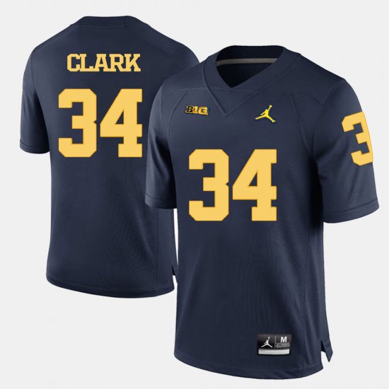 #34 Jeremy Clark College Football University of Michigan Mens Navy Blue Jersey 231644-805