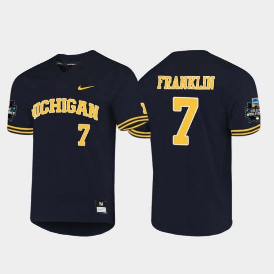 #7 Jesse Franklin 2019 NCAA Baseball College World Series Michigan Men\'s Navy Jersey 736774-173