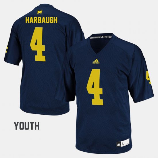 #4 Jim Harbaugh College Football Michigan Youth Navy Jersey 122813-136