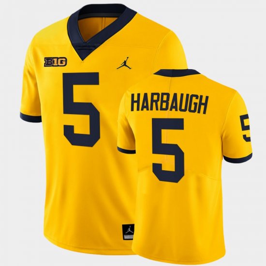 #5 Jim Harbaugh University of Michigan National award winner Limited Men\'s Maize Jersey 814396-851