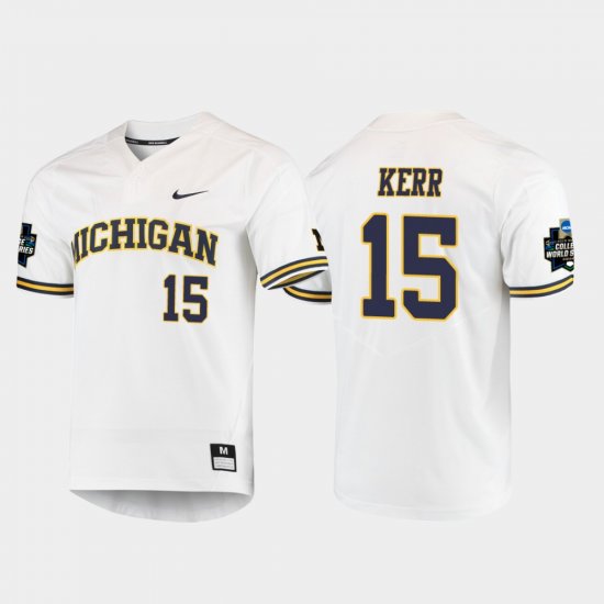 #15 Jimmy Kerr 2019 NCAA Baseball College World Series Michigan Mens White Jersey 574309-669