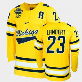 #23 Jimmy Lambert College Hockey University of Michigan 2022 Frozen Four NCAA Hockey Men Maize Jersey 459482-240