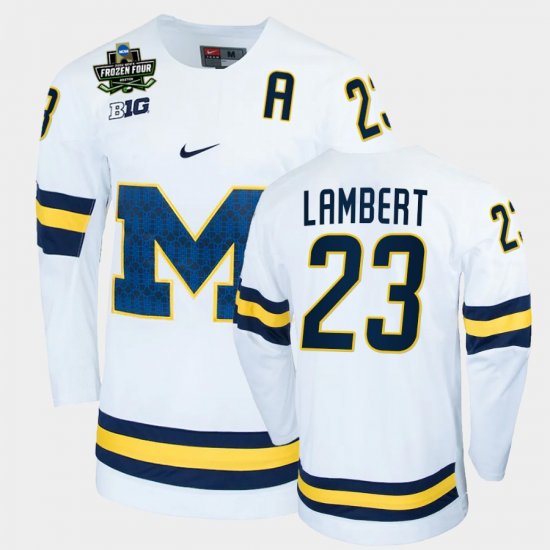 #23 Jimmy Lambert College Hockey University of Michigan 2022 Frozen Four NCAA Hockey Men White Jersey 474979-857