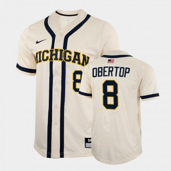 #8 Jimmy Obertop College Baseball Michigan 2022 Full-Button Men\'s White Jersey 131319-229