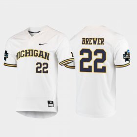 #22 Jordan Brewer 2019 NCAA Baseball College World Series Michigan Mens White Jersey 848006-136