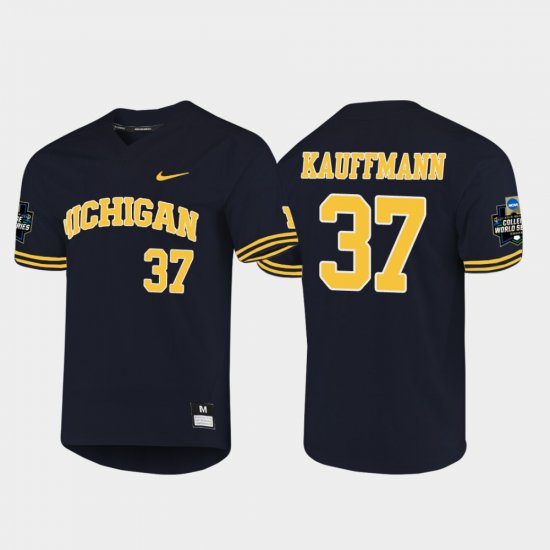 #37 Karl Kauffmann 2019 NCAA Baseball College World Series Michigan Wolverines Men\'s Navy Jersey 617077-443