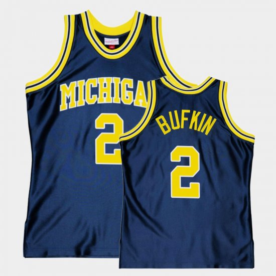 #2 Kobe Bufkin Throwback Wolverines College Basketball Men\'s Navy Jersey 646735-728