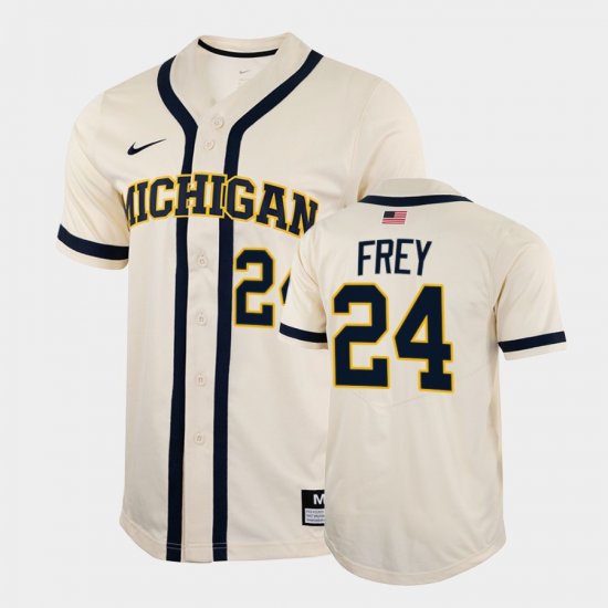 #24 Matt Frey College Baseball Michigan Wolverines 2022 Full-Button Men\'s White Jersey 195969-323