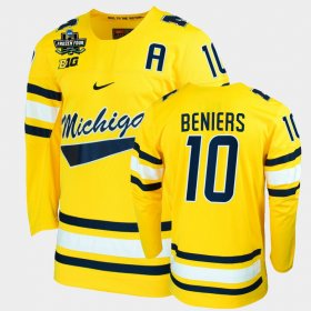 #10 Matty Beniers College Hockey Michigan 2022 Frozen Four NCAA Hockey Mens Maize Jersey 876293-151