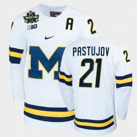 #21 Michael Pastujov College Hockey Wolverines 2022 Frozen Four NCAA Hockey Mens White Jersey 515174-361