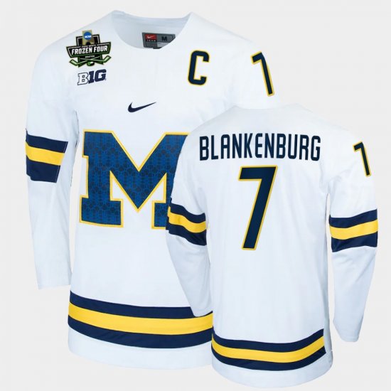 #7 Nick Blankenburg College Hockey Michigan 2022 Frozen Four NCAA Hockey Men\'s White Jersey 206865-529