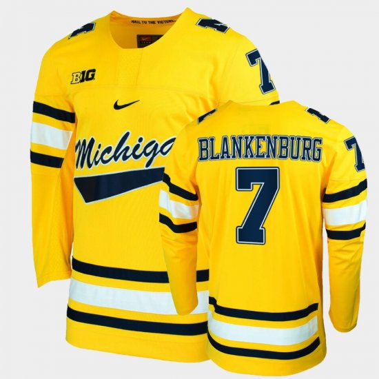 #7 Nick Blankenburg College Hockey Michigan Wolverines Replica Men\'s Maize Jersey 209935-721