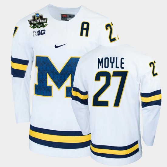 #27 Nolan Moyle College Hockey Wolverines 2022 Frozen Four NCAA Hockey Men\'s White Jersey 891611-955