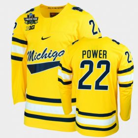 #22 Owen Power College Hockey Wolverines 2022 Frozen Four NCAA Hockey Men's Maize Jersey 471879-768