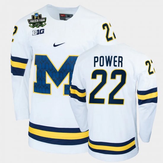 #22 Owen Power College Hockey Michigan 2022 Frozen Four NCAA Hockey Men White Jersey 603855-897