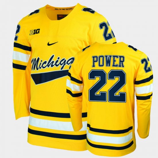 #22 Owen Power College Hockey Wolverines Replica Men Maize Jersey 944845-607