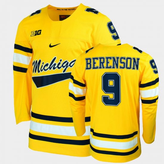 #9 Red Berenson College Hockey Wolverines Alumni Men Maize Jersey 279828-460