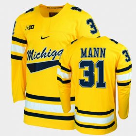 #31 Strauss Mann College Hockey Wolverines Replica Men's Maize Jersey 461358-740