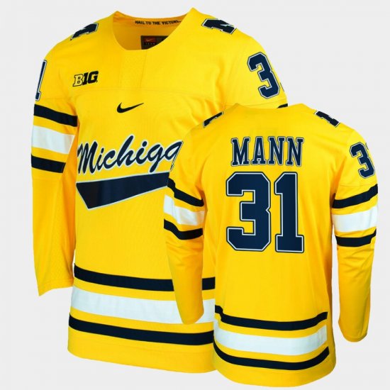 #31 Strauss Mann College Hockey Wolverines Replica Men\'s Maize Jersey 461358-740