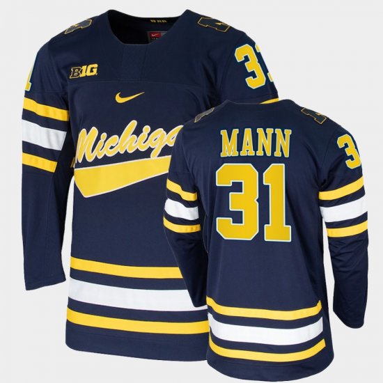 #31 Strauss Mann College Hockey Michigan Wolverines Replica Men\'s Navy Jersey 498455-744