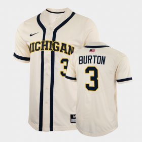 #3 Ted Burton College Baseball Michigan 2022 Full-Button Men's White Jersey 979336-236 #3 Ted Burton College Baseball Michigan 2022 Full-Button Men's White Jersey 979336-236