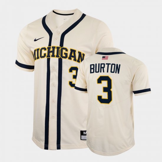 #3 Ted Burton College Baseball Michigan 2022 Full-Button Men\'s White Jersey 979336-236