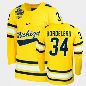 #34 Thomas Bordeleau College Hockey Wolverines 2022 Frozen Four NCAA Hockey Men Maize Jersey 276236-198