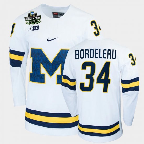 #34 Thomas Bordeleau College Hockey Michigan 2022 Frozen Four NCAA Hockey Men White Jersey 805240-130