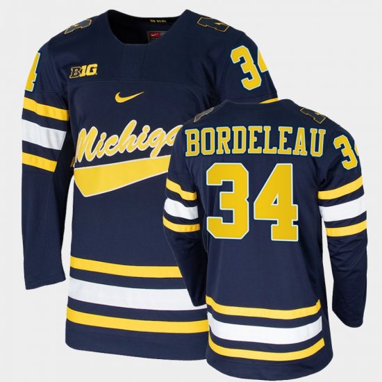 #34 Thomas Bordeleau College Hockey Wolverines Replica Men\'s Navy Jersey 486526-359